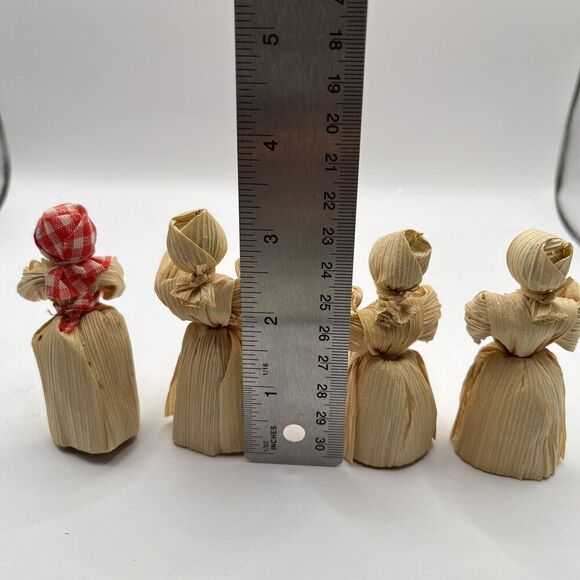 Vintage Cornhusk Doll Lot Of 4 Cast Iron Bonnet 3” - Picture 7 of 7